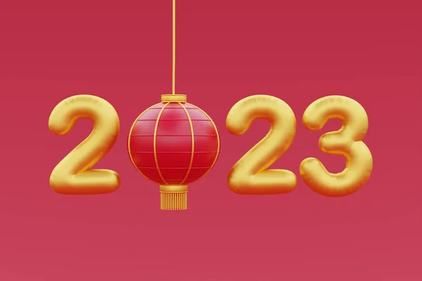 Китайский Новогодний Баннер Золотой Текст Новым 2023 Годом Праздничными Фонарями — стоковое фото