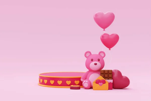 Happy Valentine Day Promotion Display Background Valentine Teddy Bear Envelope — Stockfoto