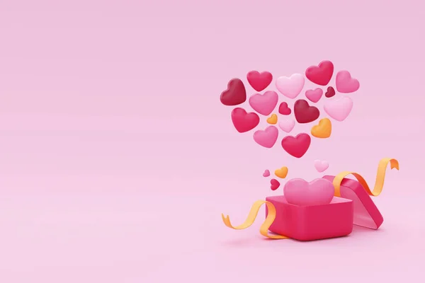 Happy Valentine Day Opened Gift Box Full Red Pink Heart — Foto de Stock