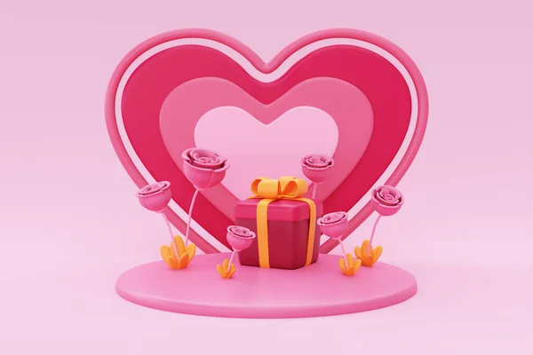 Happy Valentine Day Promotion Display Background Valentine Gift Box Rose — Stockfoto