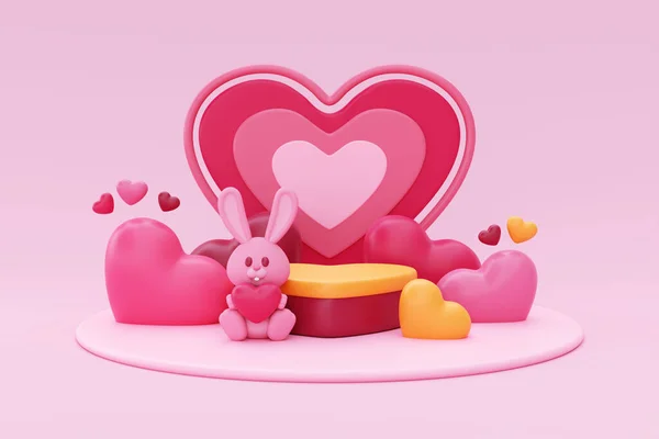 Happy Valentine Day Heart Shaped Display Teddy Bunny Heart Shape — Foto de Stock