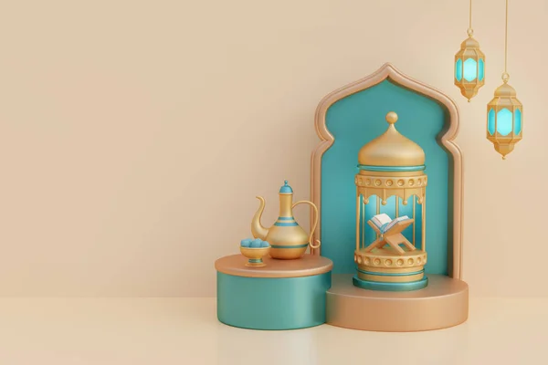 Ramadan Kareem Oder Eid Adha Mubarak Mit Goldener Mondsichel Laterne — Stockfoto
