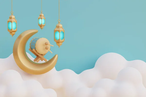 Ramadán Kareem Eid Adha Mubarak Con Luna Creciente Oro Tambor —  Fotos de Stock