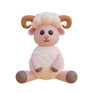 3D şirin koyun, Ramazan Kareem veya Kurban Bayramı için süslenmiş element. Müslüman İslam Festivali. 3d renderin