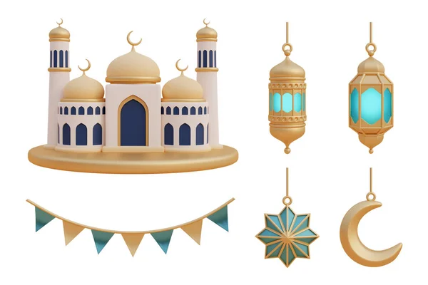 ラマダーン カレーム 英語版 またはイード ムバラク 3D要素は イスラムイスラム祭りのために飾られた 3Dレンダリング — ストック写真