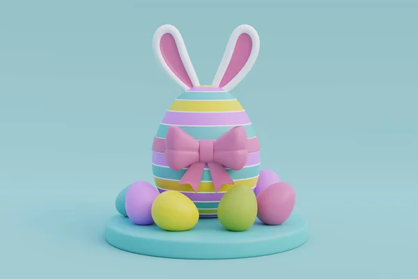 Buon Giorno Pasqua Colorate Uova Pasqua Con Simpatico Coniglietto Orecchie — Foto Stock