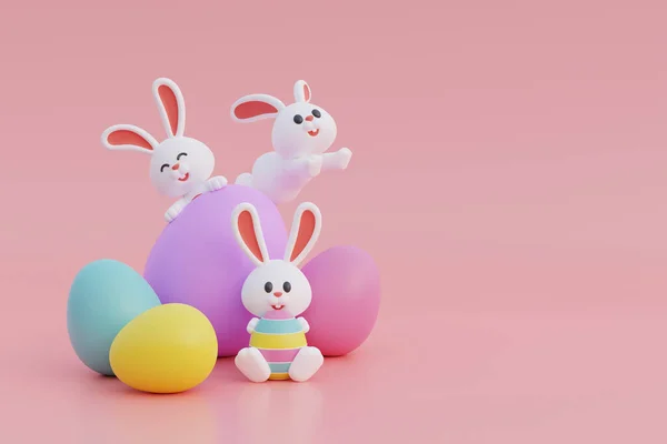 Feliz Día Pascua Huevos Coloridos Pascua Con Conejito Lindo Celebración —  Fotos de Stock