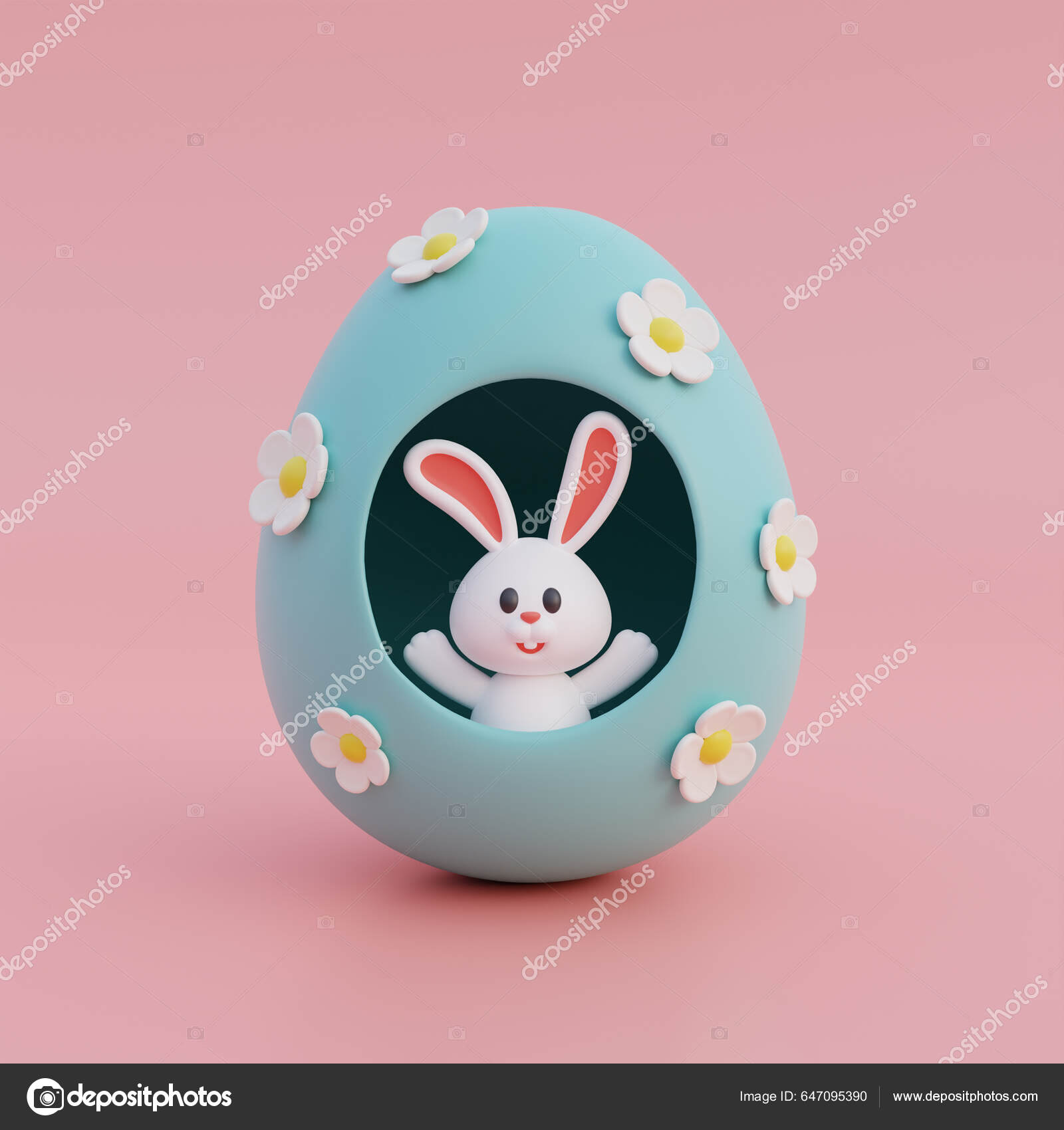 Lindo Conejito Dibujos Animados Huevos Pascua Aislados Sobre Fondo Rosa —  Foto de stock #647095390 © triple_t_3dsign, image size:1600x1700