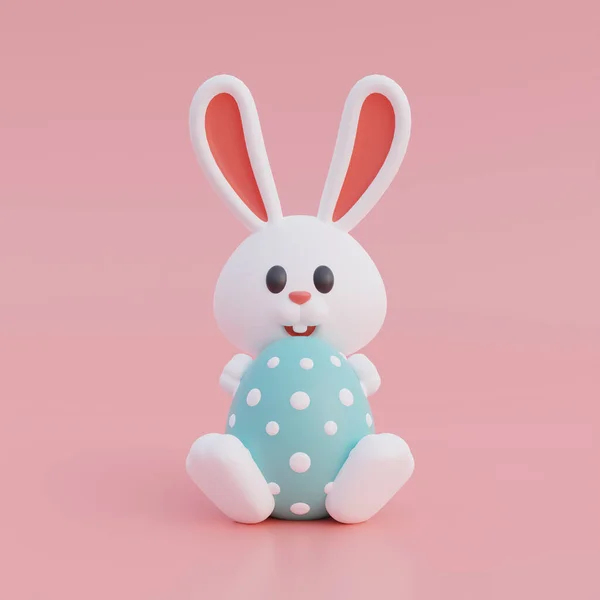 Carino Coniglietto Cartone Animato Uova Pasqua Isolato Sfondo Rosa Buon — Foto Stock