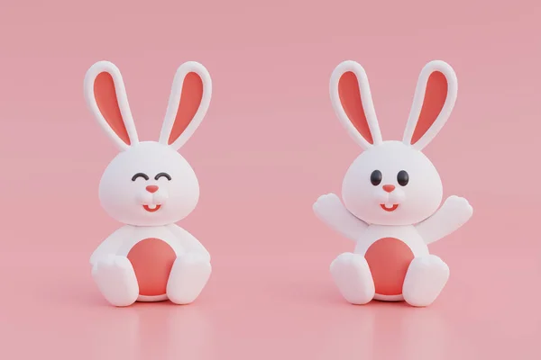 Cute Cartoon Bunny Isolated Pink Background Happy Easter Day International — Stock Photo, Image