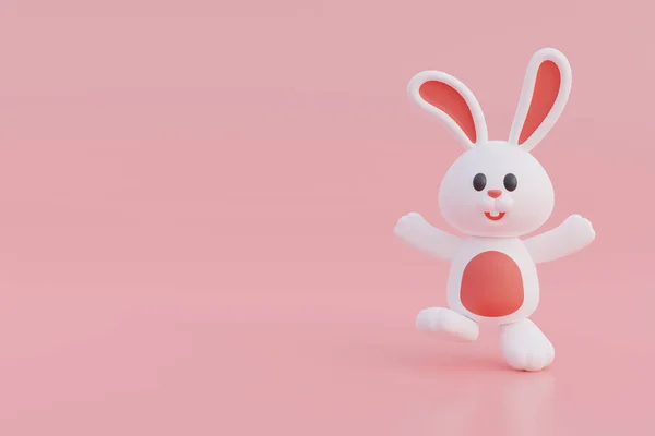 Cute cartoon bunny isolated on pink background. Happy Easter day. International Spring Celebration. 3d rendering