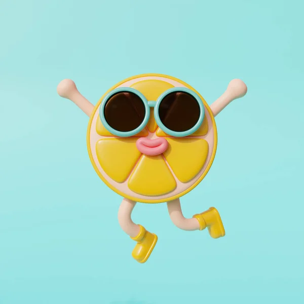 Lemon Postava Nosí Sluneční Brýle Izolované Modrém Černém Poli Letní — Stock fotografie