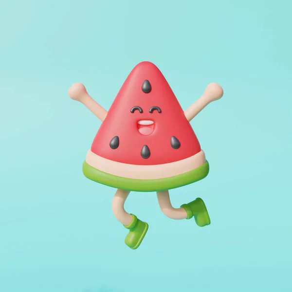 Wassermelone Charakter Isoliert Auf Blauem Schwarzgrund Sommerferien Darstellung — Stockfoto