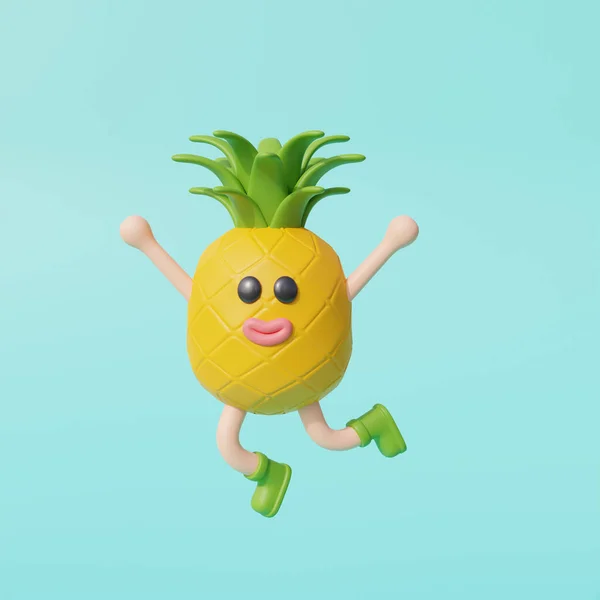 Pineapple Character Isolated Blue Blackground Summer Vacation Rendering — Stock Photo, Image
