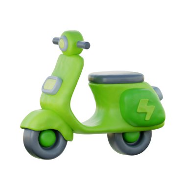 3d Yeşil elektrikli scooter, Temiz Enerji, Çevresel Alternatif Enerji, karikatür tarzı, 3D görüntüleme