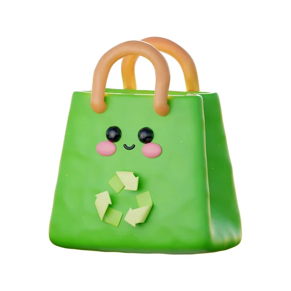 Shopping Bag Verde Con Simbolo Del Riciclo Giornata Mondiale Dell — Foto Stock