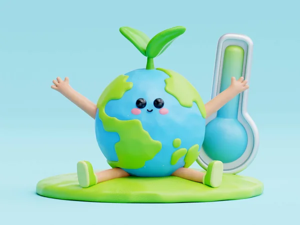 Cute Earth Cartoon Character World Environment Day Planet Energy Eco — Stock Photo, Image