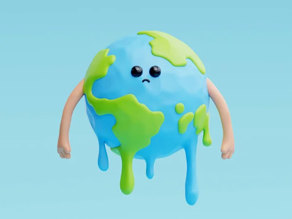 3D cute earth cartoon character, world Environment day, save planet and energy, eco friendly, 3d rendering