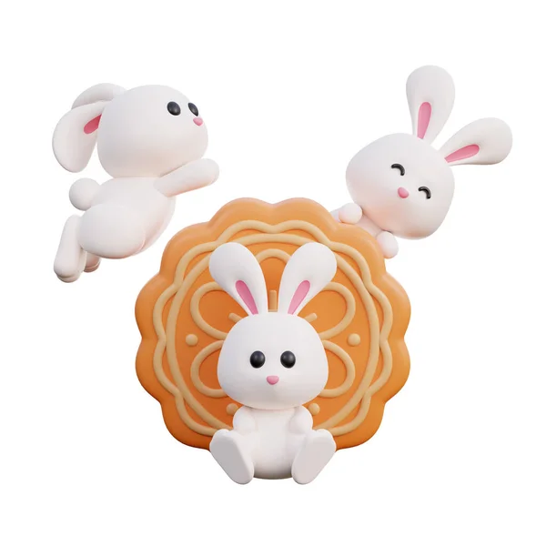 Happy Mid Autumn Festival Cute Rabbit Mooncake Traditional Celebrations Asian — Stock Photo, Image