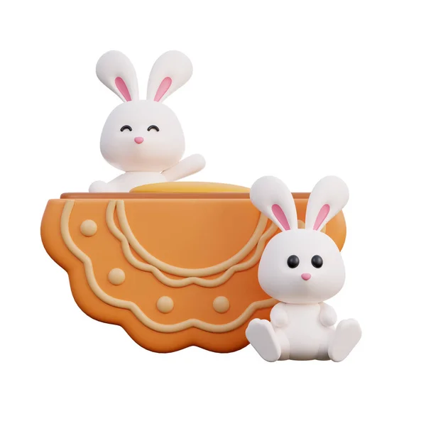 Joyeuse Fête Automne Avec Lapin Mignon Gâteau Lune Célébrations Traditionnelles — Photo