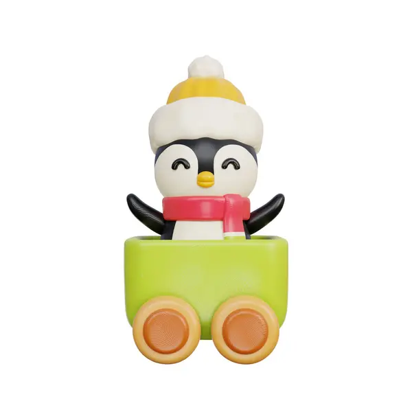 Boże Narodzenie Zabawka Pociąg Pingwinem Wesołych Świąt Szczęśliwego Nowego Roku — Zdjęcie stockowe