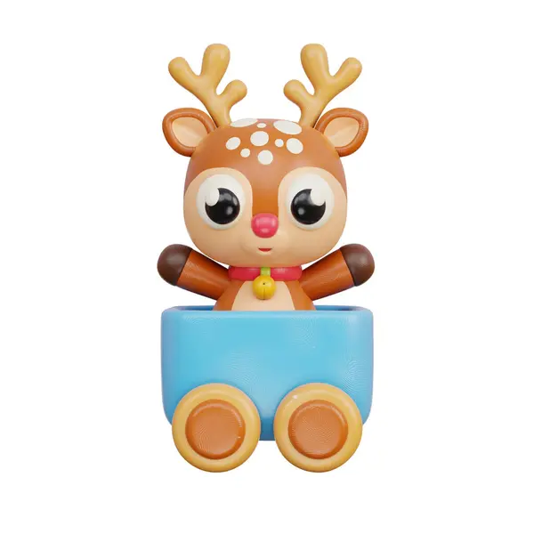 Christmas Toy Train Reindeer Merry Christmas Happy New Year Rendering — Stock Photo, Image