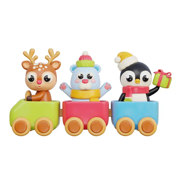 Trem Brinquedo Natal Com Animais Bonitos Feliz Natal Feliz Ano — Fotografia de Stock
