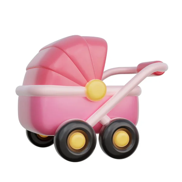 Pink Baby Stroller Baby Gender Reveal Girl Birthday Party Rendering — Stock Photo, Image