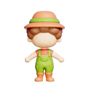 Bahçıvan Karakteri, Bahçe aletleri ve tarım ekipmanları, 3D görüntüleme.