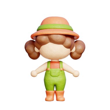 Bahçıvan Karakteri, Bahçe aletleri ve tarım ekipmanları, 3D görüntüleme.