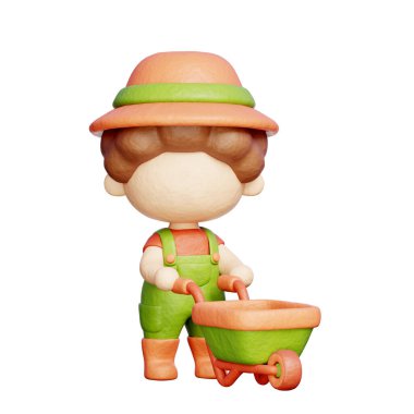 Bahçıvan Karakteri, Bahçe aletleri ve tarım ekipmanları, 3D görüntüleme.