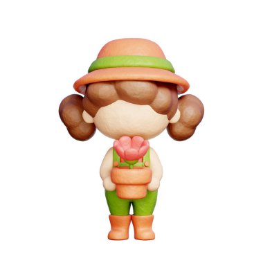 Bahçıvan Karakteri, Bahçe aletleri ve tarım ekipmanları, 3D görüntüleme.