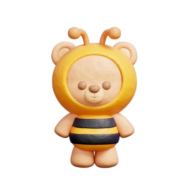 Arı kostümlü 3D şirin ayı, bahar sezonu, 3D görüntüleme.