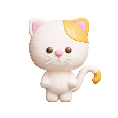 3 boyutlu şirin kedi duruşu, çizgi film karakteri, 3 boyutlu canlandırma.