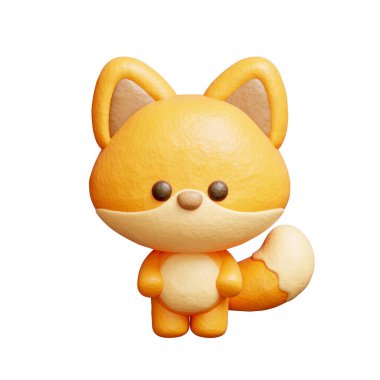 3 boyutlu şirin tilki duruşu, karikatür hayvan karakteri, 3 boyutlu çizim