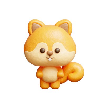 3 boyutlu şirin sincap ayakta, çizgi film karakteri, 3 boyutlu.