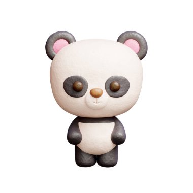 3D şirin panda duruşu, karikatür hayvan karakteri, 3D görüntüleme