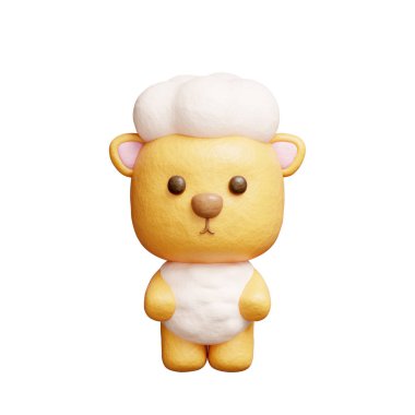 3 boyutlu şirin koyun duruşu, çizgi film karakteri, 3 boyutlu çizim.