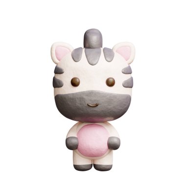 3D sevimli zebra ayakta, karikatür hayvan karakteri, 3D görüntüleme