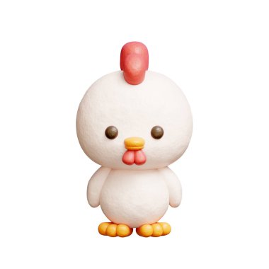 3 boyutlu şirin tavuk duruşu, çizgi film karakteri, 3 boyutlu çizim.