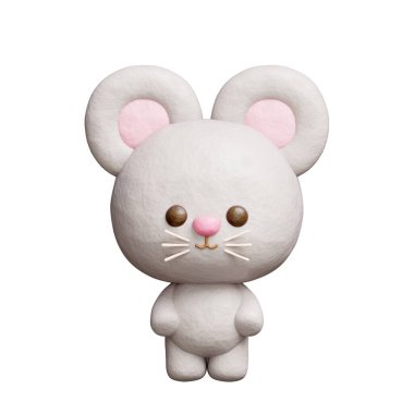 3D sevimli fare duruşu, karikatür hayvan karakteri, 3D çizim