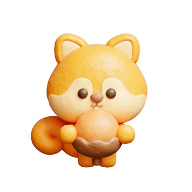 3 boyutlu sevimli sincap meşe palamudu, karikatür hayvan karakteri, 3 boyutlu çizim