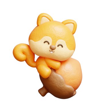 3 boyutlu sevimli sincap meşe palamudu, karikatür hayvan karakteri, 3 boyutlu çizim