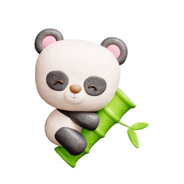 3 boyutlu sevimli panda bambu, çizgi film karakteri, 3 boyutlu çizim.