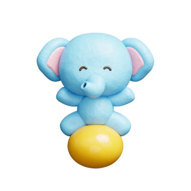 Toplu 3D sevimli fil, çizgi film karakteri, 3D görüntüleme.