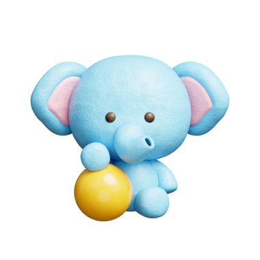 Toplu 3D sevimli fil, çizgi film karakteri, 3D görüntüleme.