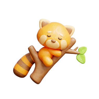 3 boyutlu şirin kırmızı panda, bambu, çizgi film karakteri, 3 boyutlu çizim.