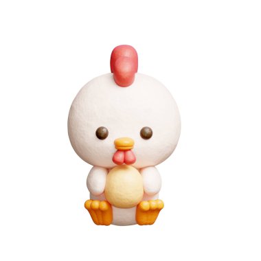 Yumurtalı 3 boyutlu şirin tavuk, çizgi film karakteri, 3 boyutlu çizim.