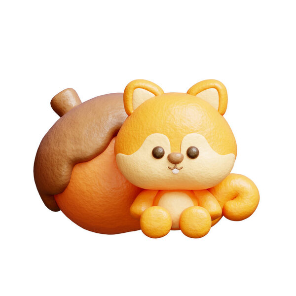 3D cute squirrel with acorn, cartoon animal character, 3D rendering