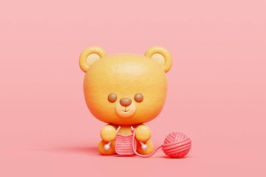 3 boyutlu şirin ayı örgüsü, çizgi film karakteri, 3 boyutlu çizim.